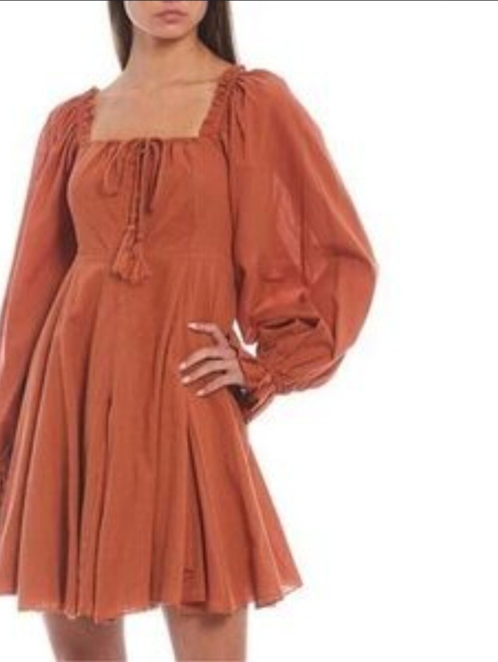 Rust Peasant Tunic Dress with Button Front